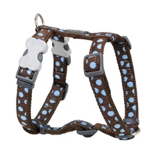 Red Dingo Classic Dog Harness Design, Blue Spots on Brown, Large 25mm Blue Spots