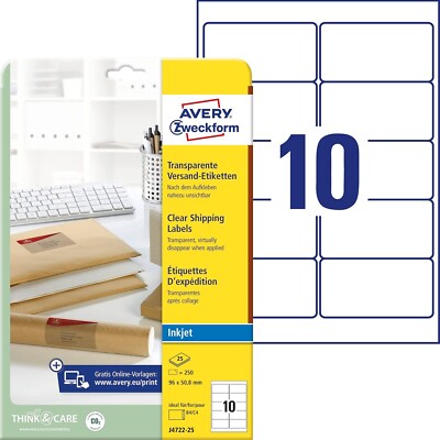 AVERY Zweckform J4722-25 Versandetiketten (96 x 50,8 mm, 25 Bogen/250 Etiketten)