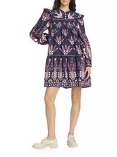 New Without Tags Size L Farm Rio Ainika Martina Dark Blue Floral Shift Dress