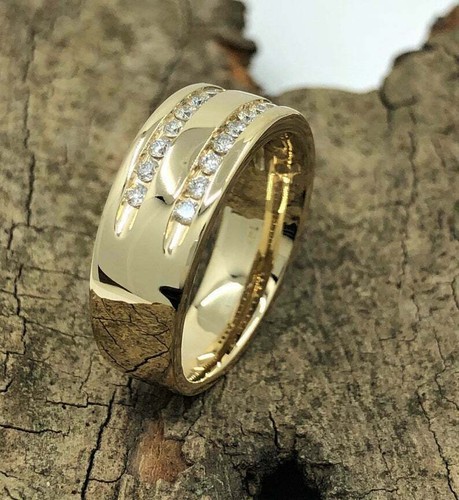 Mens Diamond Wedding Band Promise Ring Anniversary Ring 14K Yellow Gold Over - Picture 8 of 11