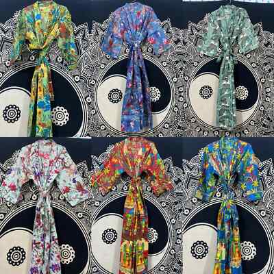 Indian Frida Kahlo 100% Cotton Kimono Bath Robes Night Maxi Gown Kimono Dress