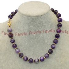 Genuine Natural 8/10/12mm Purple Striped Amethyst Round Gemstone Beads Necklace
