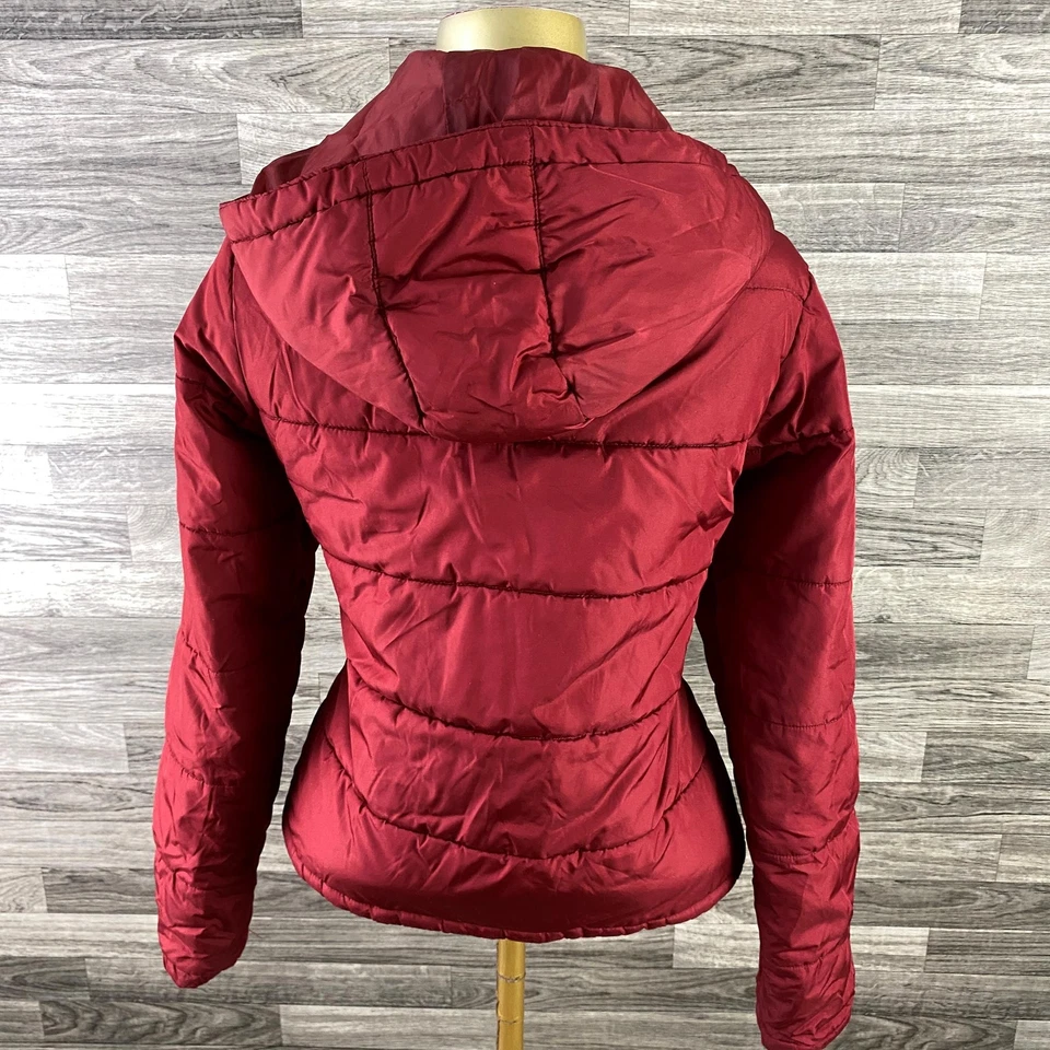 MERONA Full Zip Up Maroon Hooded Quilted Puffer Jacket Women's Size Medium - Image 2 of 4