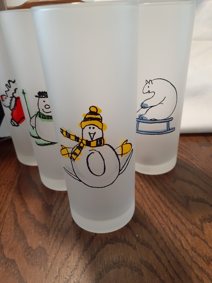 DARTINGTON DESIGNS FRANCE 7" FROSTED HIGHBALL CHRISTMAS HOLIDAY GLASSES