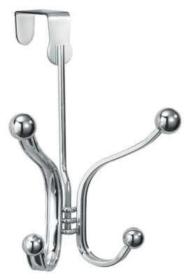 Interdisgn 53370 Metal 4-Hook Over-the-Door Rack, Quad Hanging Hook Coats Hats