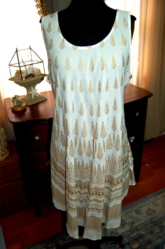 Lapogee Boho Gold Print  Sleeveless Dress Women's Size XL