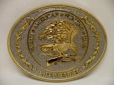 Vintage North American Hunting Club Life Member Belt Buckle Silver and Gold Tone