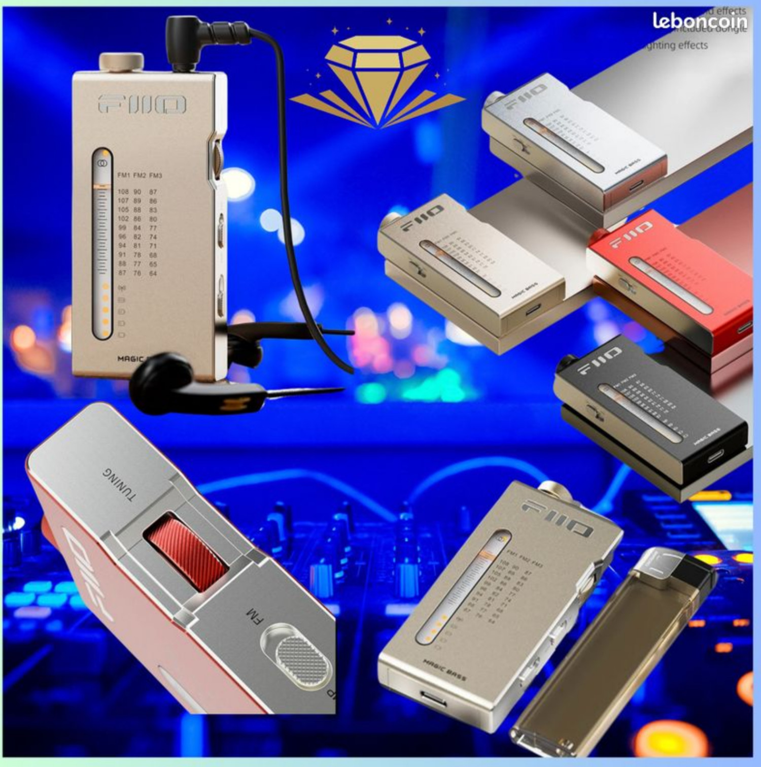 Lecteur radio FM/AM en aluminium avec basses ultra puissantes et son premium argenté