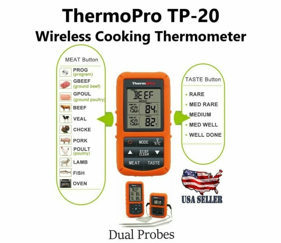 ThermoPro TP20 Wireless Dual Probe Digital Thermometer For Cooking BBQ Outdoor
Opens in a new window