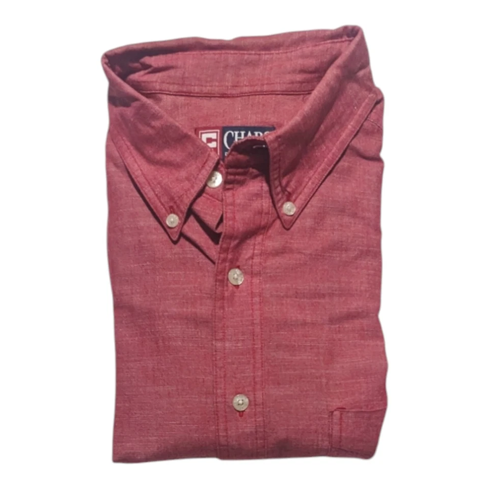 Chaps Ralph Lauren Shirt Mens L Button Down Heather Red Denim Chambray EUC - Image 4 of 4