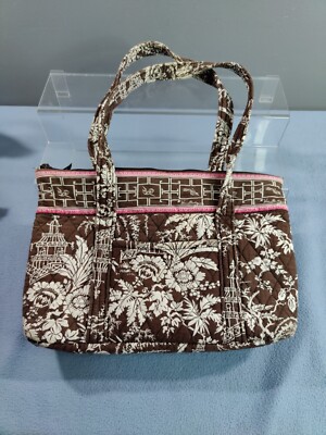 RETIRED VERA BRADLEY BROWN & PINK TOTE HAND BAG SHOULDER PURSE