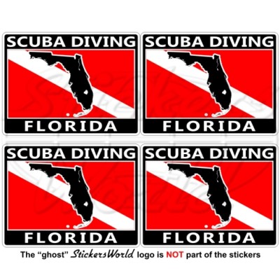 FLORIDE SCUBA DIVING Drapeau-Carte Forme USA 50mm Vinyle Autocollant x4 ...