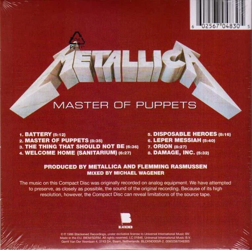 Metallica Master Of Puppets CD Digisleeve Reissue Metal - Picture 2 of 2