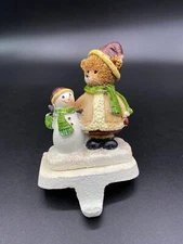 Snowman & Bear Christmas Stocking Holder 4.25" Holiday Seasonal Decor