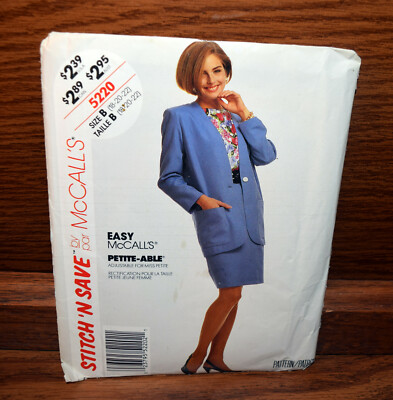 McCalls 5220 Miss Unlined Jacket Top & Skirt Size 18-20-22  Sewing Pattern