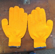 LOT OF 12 PAIR OF ORANGE GLOVES CLOTH WITH RUBBER NETTING