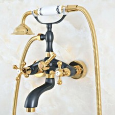 Black Gold Brass Wall Mounted Clawfoot Bath Tub Faucet Hand Shower Mixer Tap