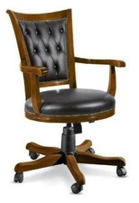 SEDIA UFFICIO GIREVOLE, IN LEGNO NOCE, ECO PELLE NERA