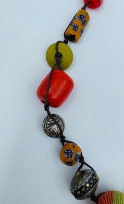 Collier Fantaisie Ethnique En Alliage Gris Avec Perles De Verre Bleu - Occasion, Style Bohème