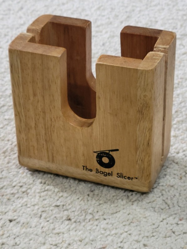 Wooden The Bagel Slicer from Great Lakes Design – Slot to Guide Knife Even Slice