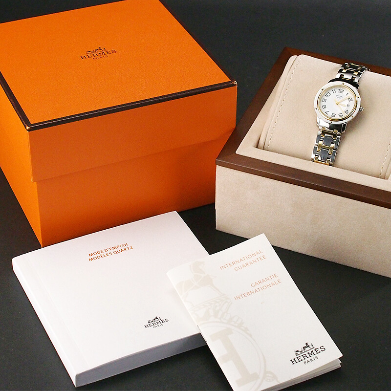 【HERMES】vintage pierce Clipper chronographe watch Hermès White in Steel - 51149990
