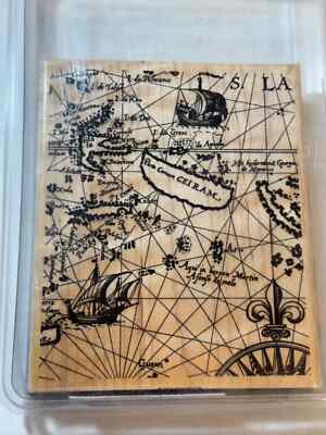 STAMPIN UP OLD WORLD MAP TRAVEL JOURNEY BACKGROUND RUBBER STAMP 1998