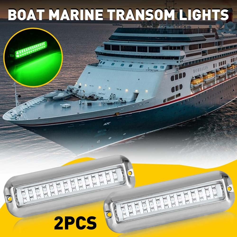 2x 42-LED Blue 316 Stainless Steel Underwater Boat Transom Lights – IP68 Waterproof Marine Pontoon Lights (3.5W, 10-36V)