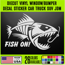 Fish On V2 Fishing Funny Diecut Vinyl Window Decal Sticker Car Truck Suv J108