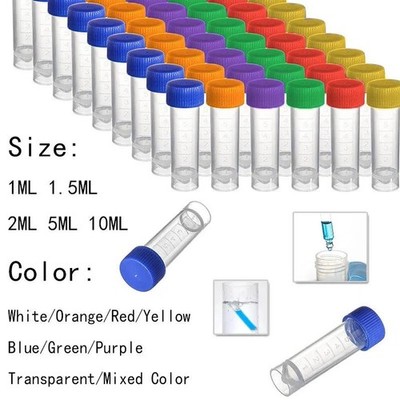 10ml-1ml Plastic Test Tube Small Bottle Sample Container Powder Process Screw Ca