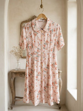 Zara Woman Floral Dress XS Pink Short Sleeve Collared Casual Mini Romantic Retro