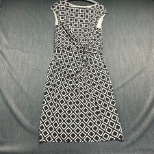 Lauren Ralph Lauren Womens Dress Size 12 Black White Geometric Ruched Sheath Tee