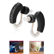 Affordable Behind-The-Ear Hearing Amplifiers with User-Friendly Controls - Black