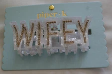 NWT WIFEY crystal jewelded hair barrette hair clip White acrylic blend Metal