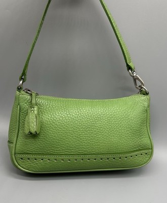 Vtg Coach Hamptons Mini Pebbled Green Leather Demi baguette 