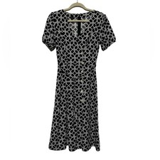 Talbots Black White Geometric Print Long Modest Midi Dress Women's Size XS