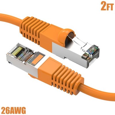 2FT Cat5E RJ45 Ethernet LAN Network FTP Shielded Cable Copper Gold 26AWG Orange