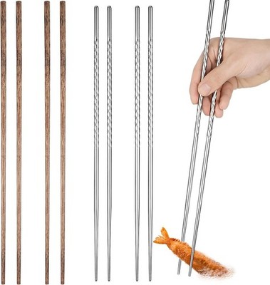 4 Pairs Long Cooking Chopsticks 15.3 Inch & 16.5 Inch Extra Long Stainless St...