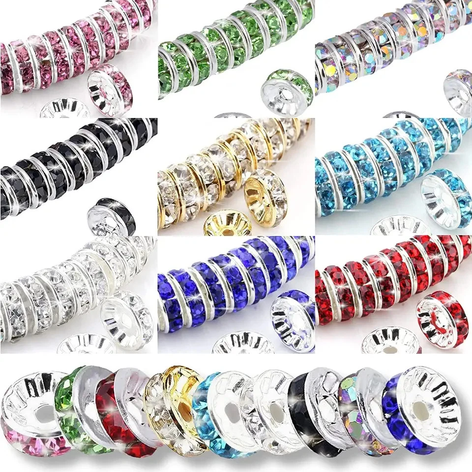 50 PC Crystal Spacer Beads 4–10mm Rhinestone Rondelle Beads DIY Jewelry Making - Image 1 of 4