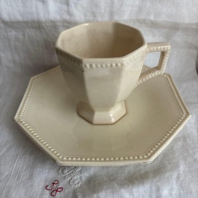 French Antique Octogonal Cup Saucer Creil Montrow