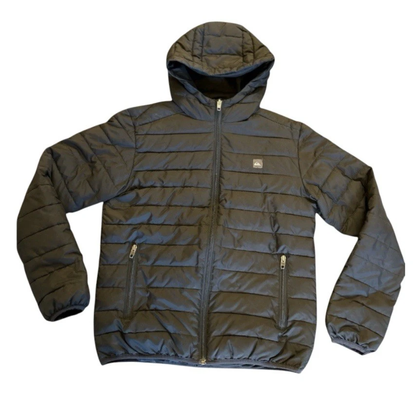 Quiksilver Hooded Puffer Jacket - Size M/L Black Premium Surfwear