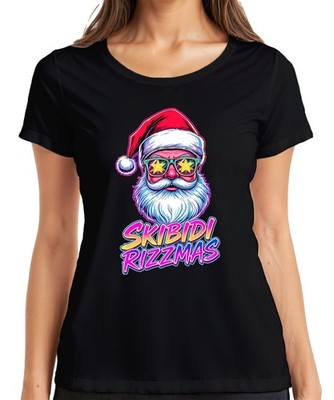 SKIBIDI RIZZMAS Weihnachtsmann Neon Brille Retro 80er Party Lusti Damen T-Shirt