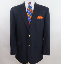 Jos.A.Bank Solid Navy Blue Gold Buttons Blazer Jacket Mens Wool Sport Coat 44 R
