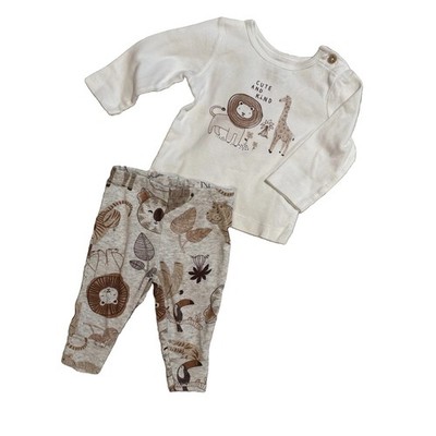 Carter s 2pc Outfit Set Baby Boys 3M White Safari Animal Top Pants Cotton EUC