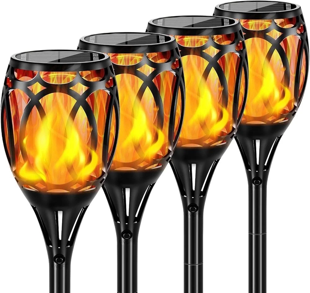 4 Pack 43" Solar Lights Outdoor LED Higher & Larger Flickering Flame Solar Torc