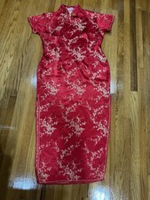 Chinese Qipao Cheongsam Dress Red Gold Floral Size 46   Needs Repair