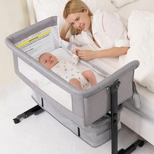 Baby Bassinet, 3 in 1 Bassinets Bedside Sleeper, Adjustable Height Bedside Sleep