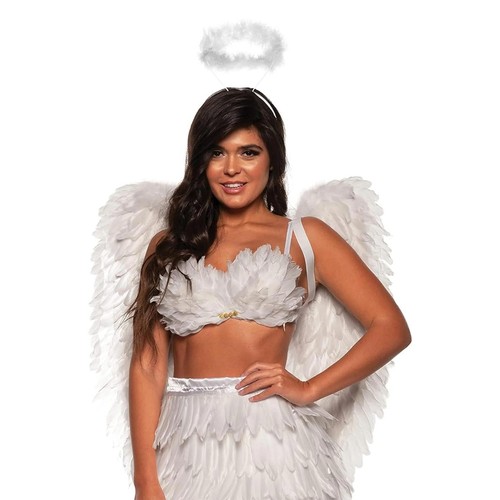 Costume Da Adulto Gonna Mini In Piuma Bianca | SM/MD - Foto 2 di 6