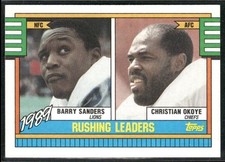 1990 Topps 1989 Rushing Leaders (Barry Sanders / Christian Okoye) #28