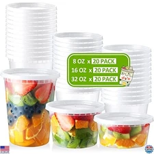 60-Pack Plastic Food Storage Containers with Lids - 8oz, 16oz, 32oz Meal Prep