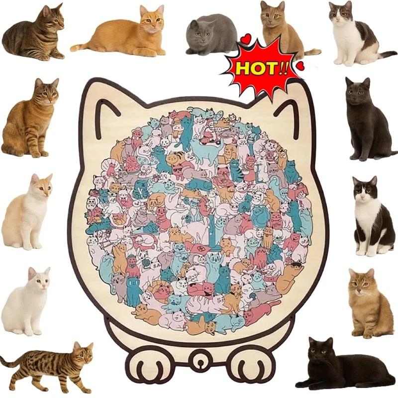 135-Piece MorandiColored Cat Shaped Wooden Jigsaw Puzzle - Image 3 of 4